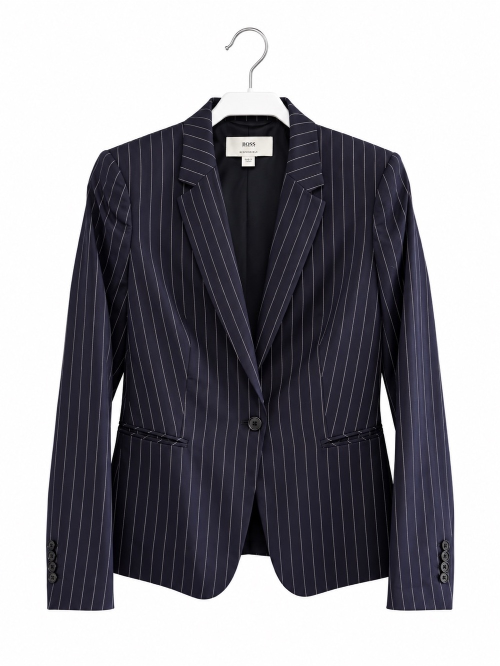 BOSS Hugo Boss Jaxtina2 Virgin Wool Pinstripe Blazer Navy Size 8